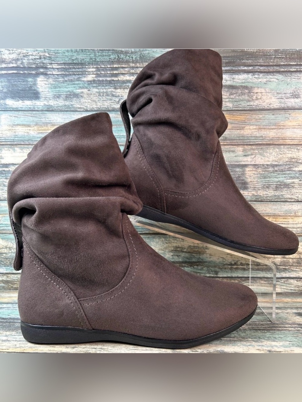 Aldo Slouch Ankle Boot Womens Sz 7 Brown Fabric Flat Boho Casual Pull On Comfort